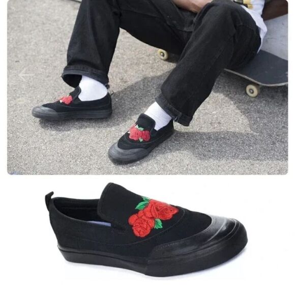 ADIDAS | NAKEL SMITH MATCHCOURT BLACK FLORAL EMBROIDERED SLIP ON SKATE SHOES | 8 - Picture 1 of 4